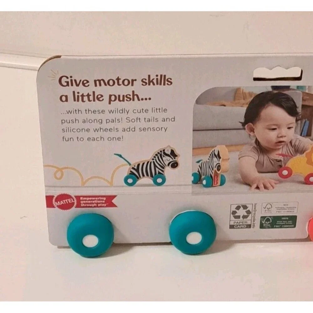 Fisher Price  Wooden Push Along Animals  New In Original Packaging